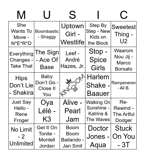 King-Dom 408 Bingo Card