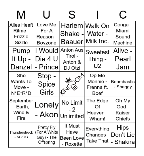 King-Dom 412 Bingo Card