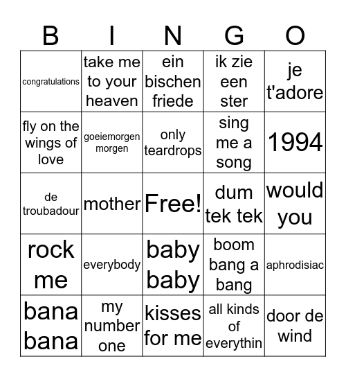 swingo  Bingo Card