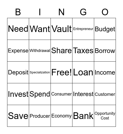 Common Cents Carnival Bingo! Bingo Card