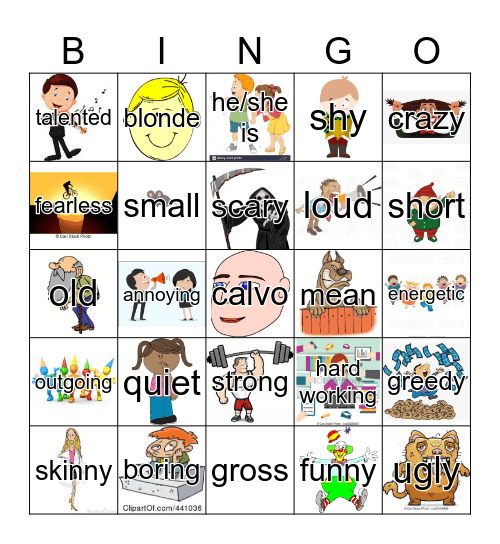 adjetivos Bingo Card