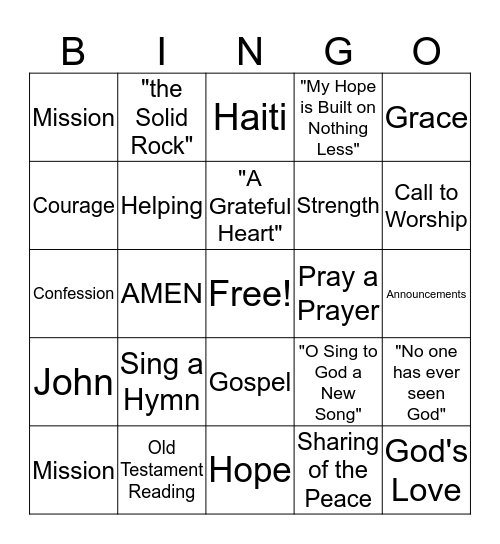 Church Bingo 4/29/18 Bingo Card