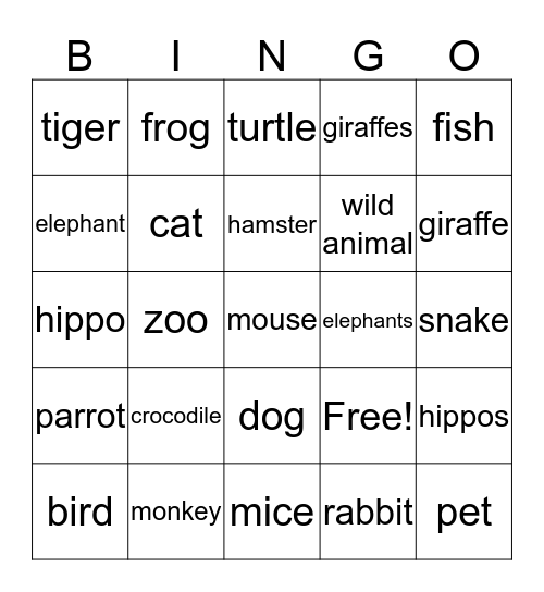 animals Bingo Card