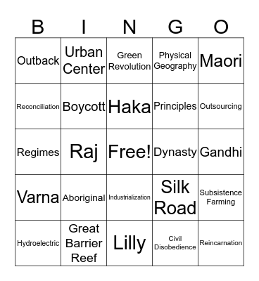 Australia & Oceania  Bingo Card