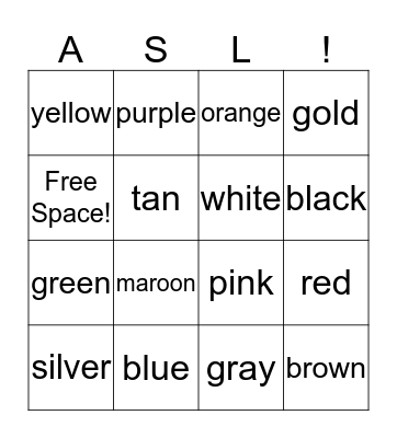 ASL Color Bingo! Bingo Card