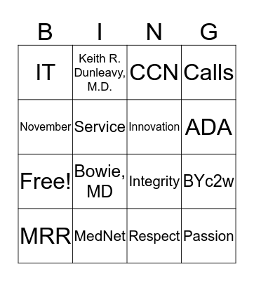 Inovalon Bingo Card