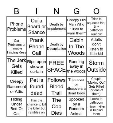 HORROR MOVIE BINGO Card
