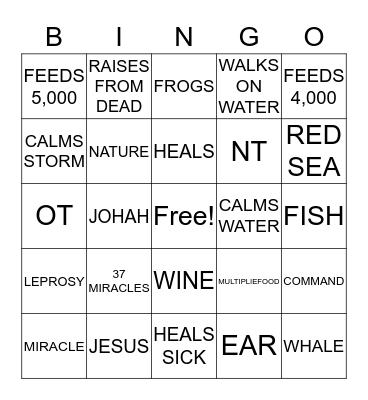 MIRACLES IN THE BIBLE Bingo Card