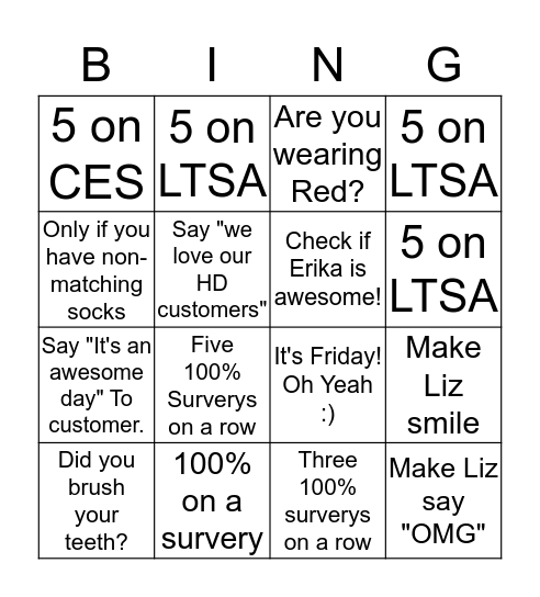 Erika's BINGO Card