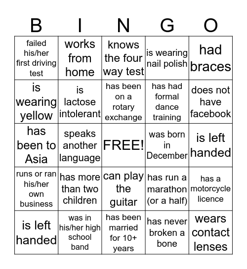 Find Someone Who.. Bingo Card