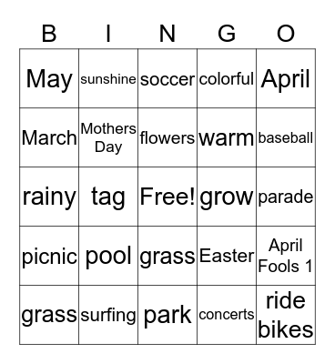 Springtime Bingo Card