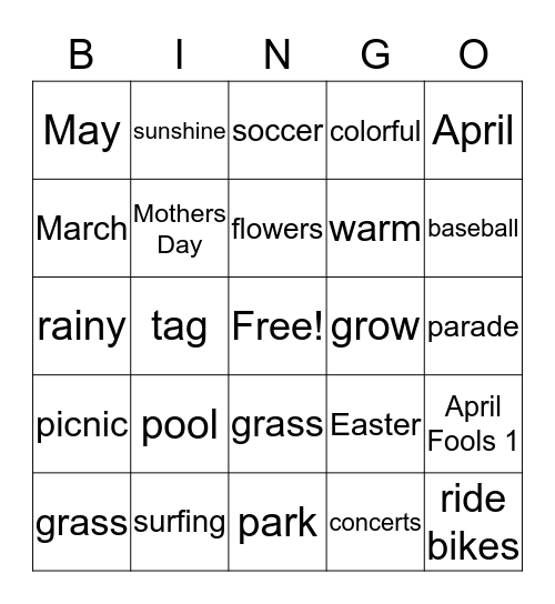 Springtime Bingo Card