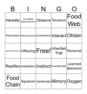 Organisms & Environments (2 of 2) Bingo Card