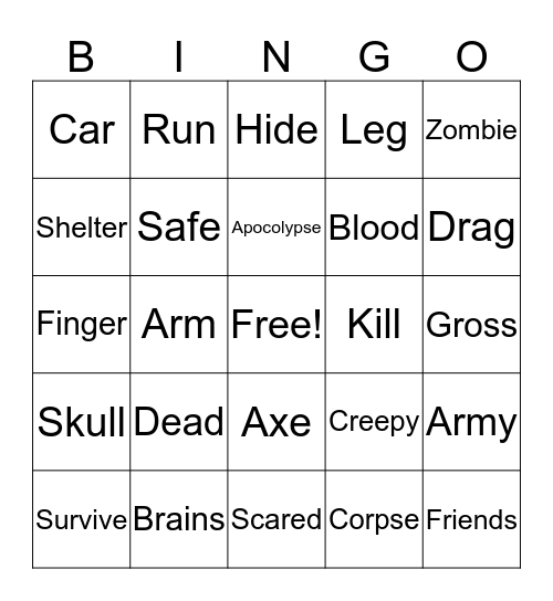 Zombie Bingo Card