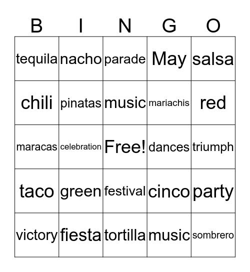 Happy Cinco de Mayo Bingo Card