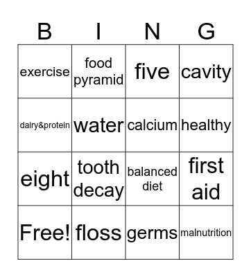 HEALTH BINGO Card