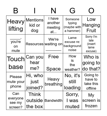 StoneRiver Conference Call Bingo Card