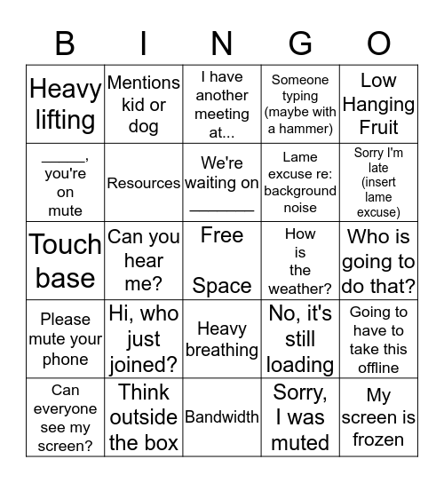 StoneRiver Conference Call Bingo Card