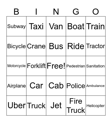 ESL Transportation Bingo II Bingo Card