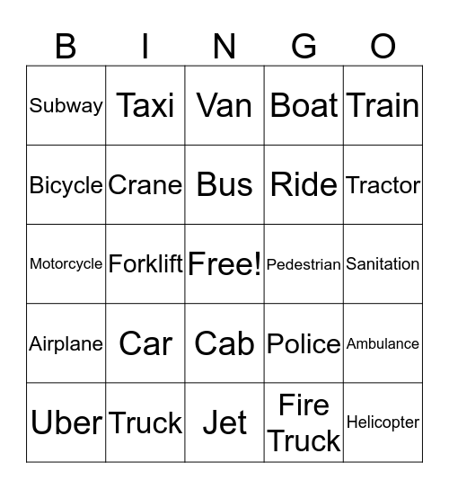 ESL Transportation Bingo II Bingo Card