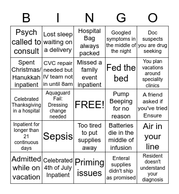 Chronic Illness BINGO Card