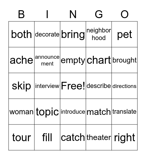 Word wall words  Bingo Card