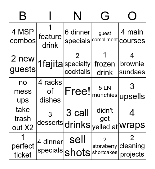 Main St. Pub Portage Bingo Card