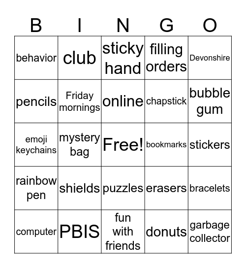 PBIS Online Store Club Bingo Card