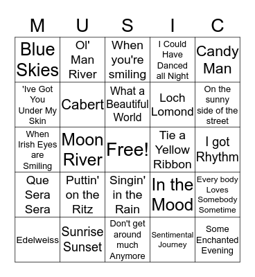 Music Bingo May 18 Bingo Card