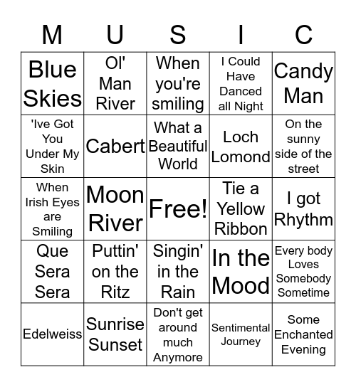 Music Bingo May 18 Bingo Card