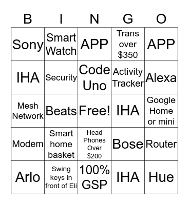 Smart Home  Bingo Card