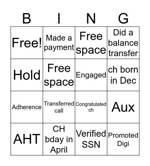 May Contest Bingo Card