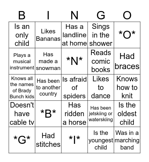 B*I*N*G*O Bingo Card