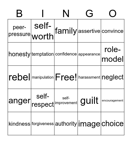 Peer Pressure  Bingo Card