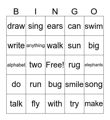 Unit 14 Words Bingo Card