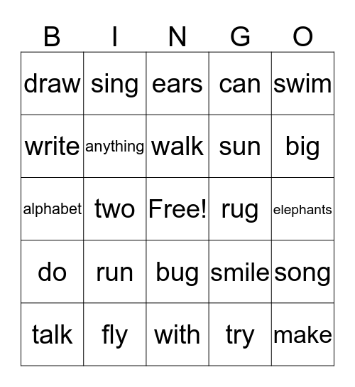 Unit 14 Words Bingo Card