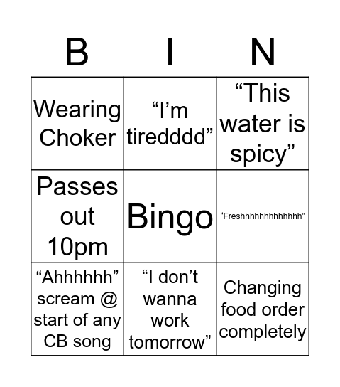 Chantel Bingo Card