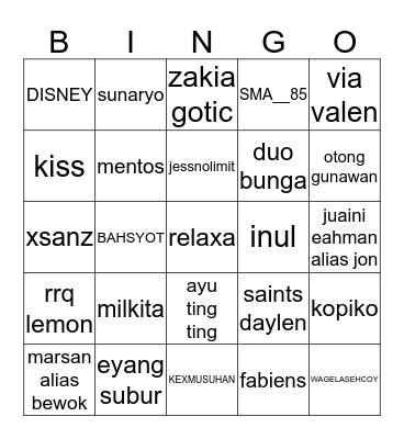 Kisanya sehun Bingo Card