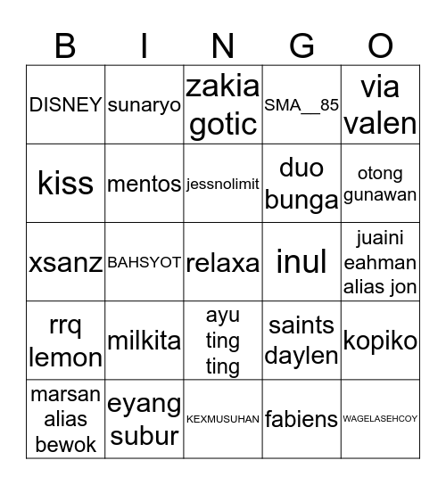 Kisanya sehun Bingo Card