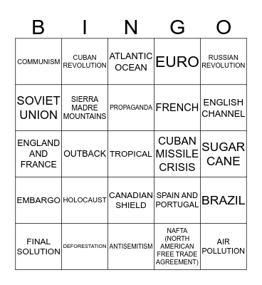 SOCIAL STUDIES PART 1 Bingo Card