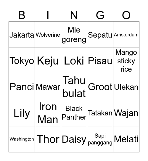 Hujan Bingo Card