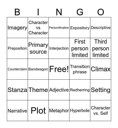 ELA BINGO Card