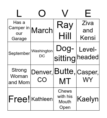 Bridal Bingo Card