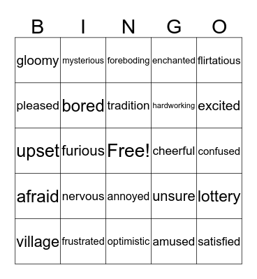 Vocabulary Bingo Card