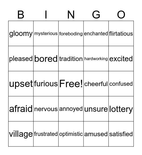 Vocabulary Bingo Card