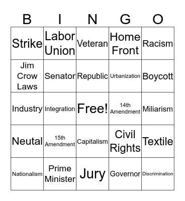 Vocabulary  Bingo Card