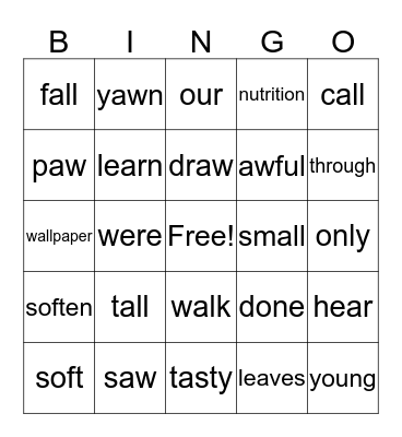 Lesson 25 Bingo Card