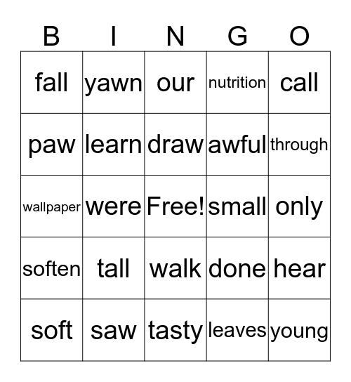 Lesson 25 Bingo Card