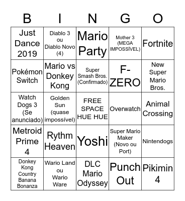 E3 2018 NINTENDO Bingo Card