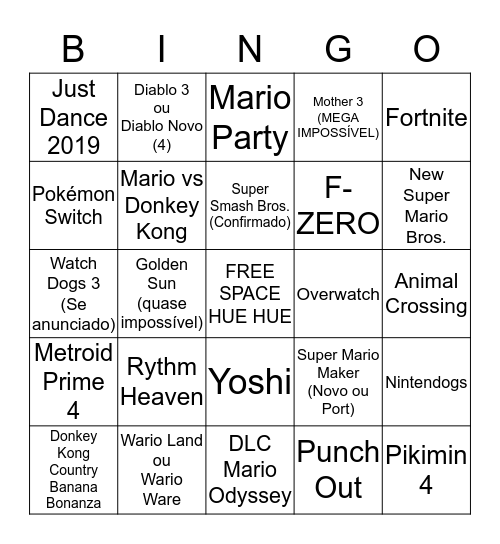 E3 2018 NINTENDO Bingo Card